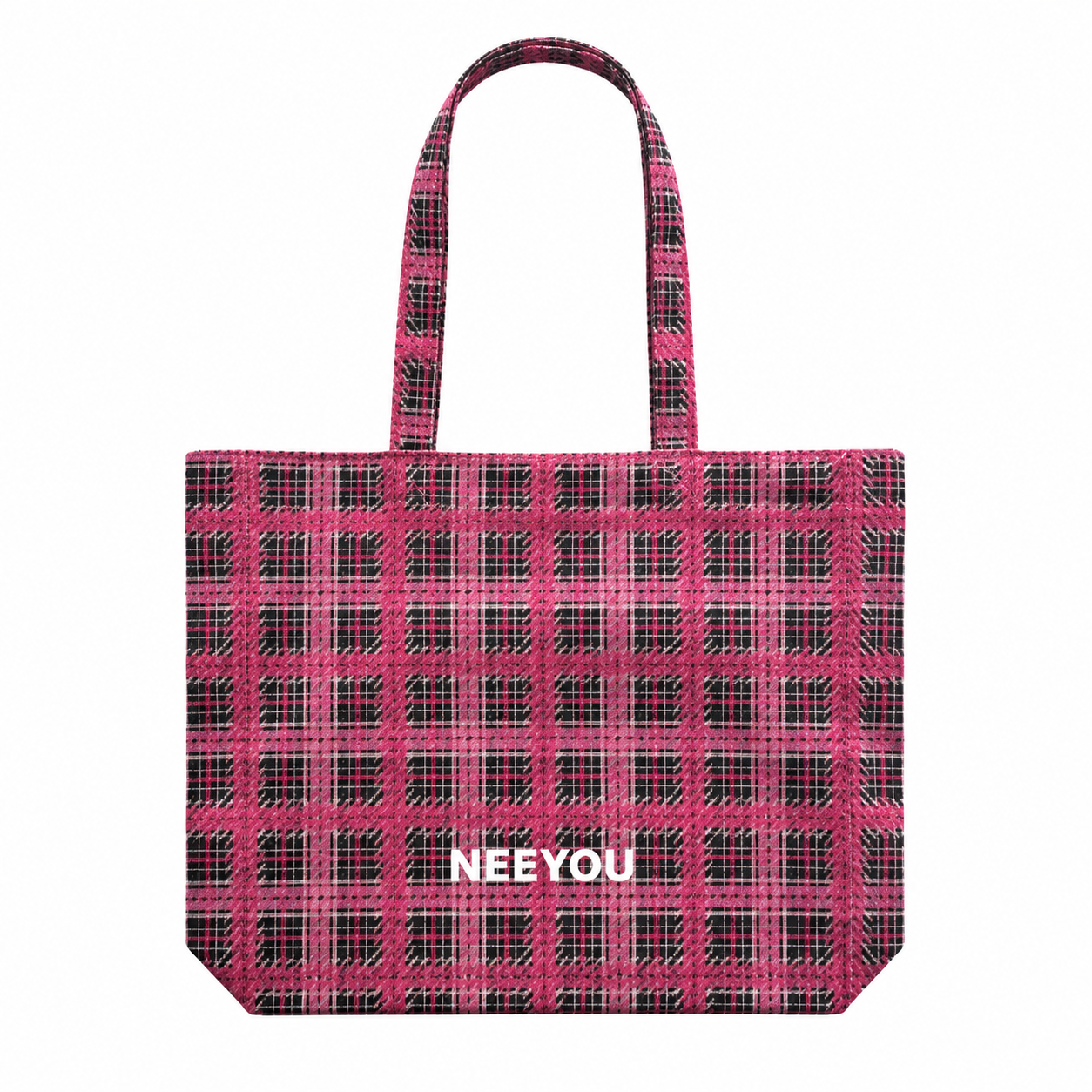 Black Pink Plaid Canvas Tote Bag