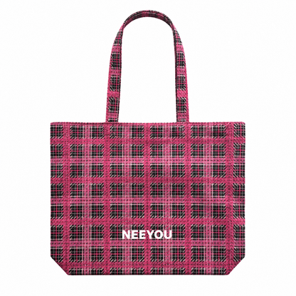 Black Pink Plaid Canvas Tote Bag