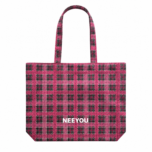 Black Pink Plaid Canvas Tote Bag