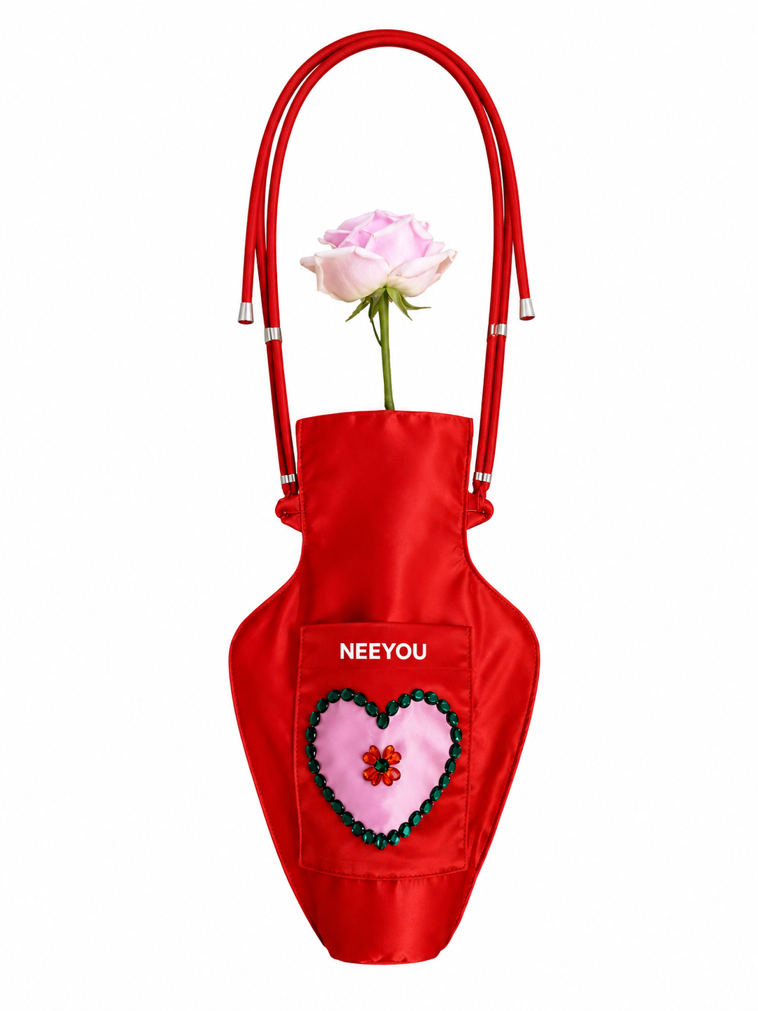 Red Satin Heart Detail Shoulder Bag
