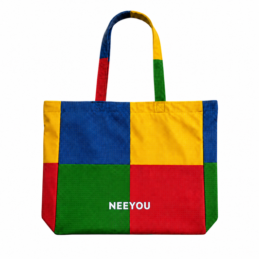Color Block Canvas Tote Bag