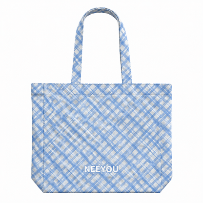 Blue Plaid Canvas Tote Bag