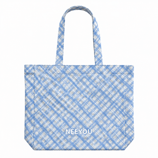 Blue Plaid Canvas Tote Bag